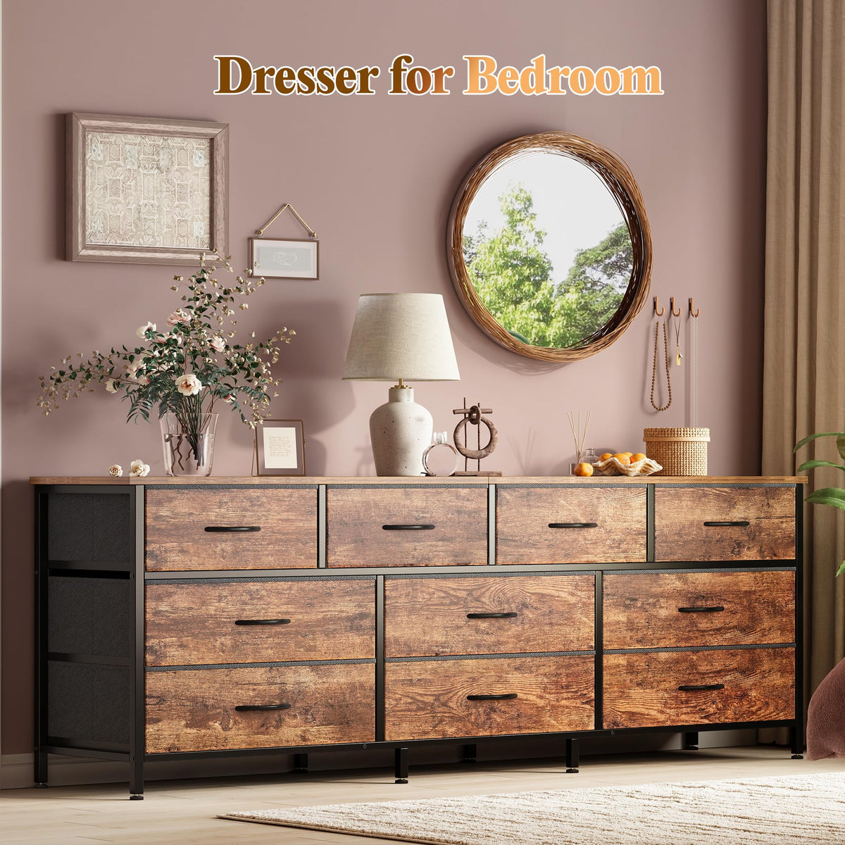 63 Inch Dresser with 10 Fabric Drawers S6454