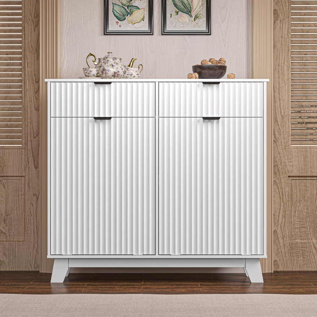 White 20 Gallon Double Tilt Out Laundry Hamper Cabinet with 2 Drawers C8460