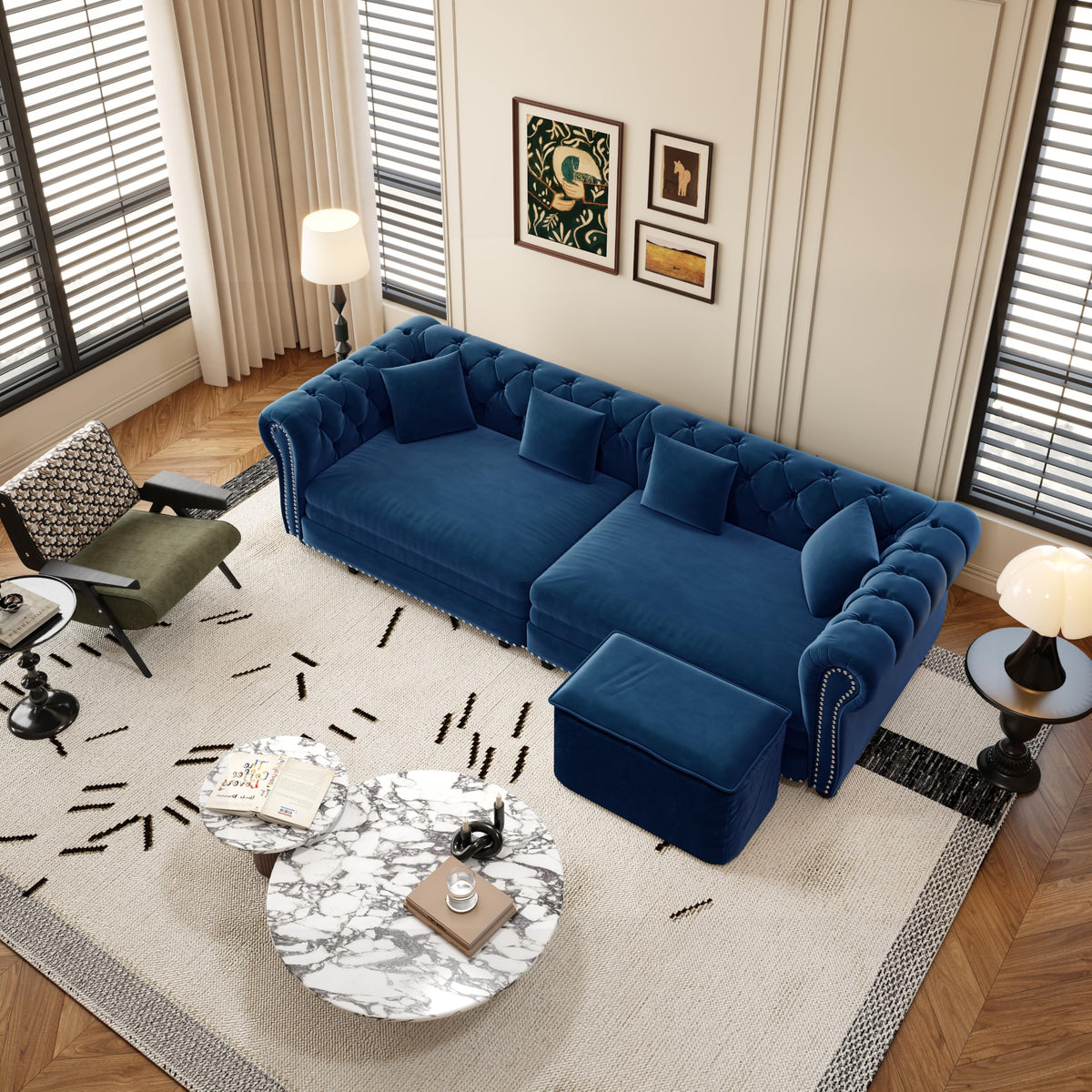 Blue Velvet King Size Sleeper Sofa S234